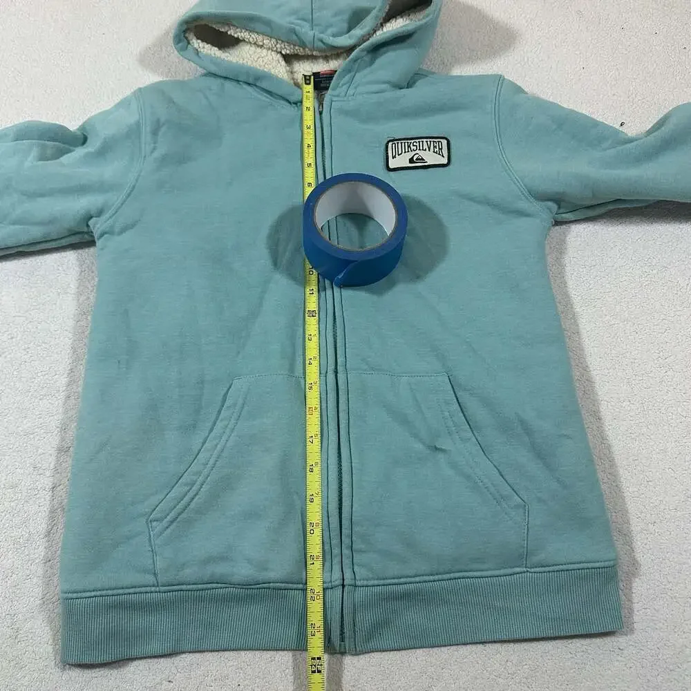 Quiksilver Sherpa Lined Full Zip Hoodie Light Blue Surf Skate Jacket Youth L